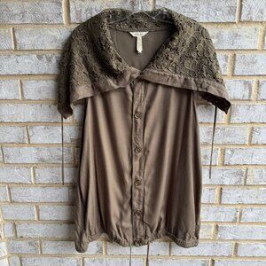 Matilda Jane Lace Hood Ambitious You Cape Button Up Vest Women's Size L.